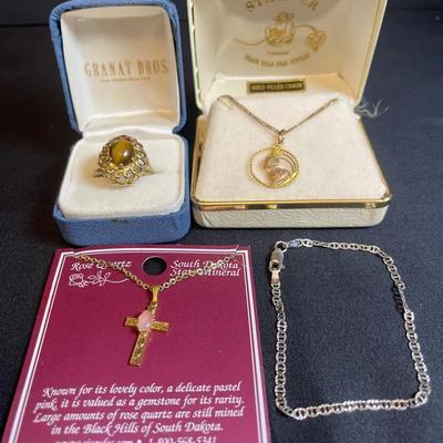 14K Bracelet, 14K Electroplate Ring, Gold Filled Chain, Rose Quartz Necklace