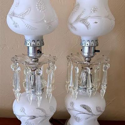 Pair of Frosted Glass Boudoir Lamps