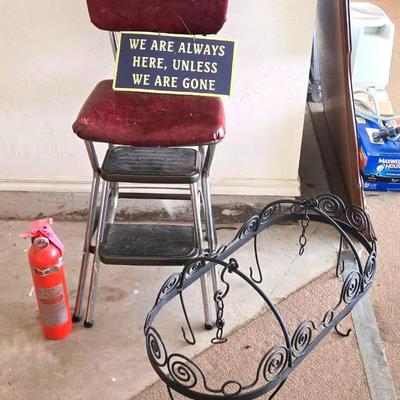 Step Stool Chair, Wrought Iron Pot Holder and Others 