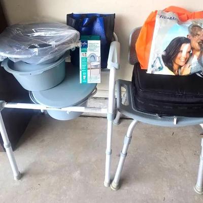 Shower Chair, CPAP Machine, and Bedside Commode