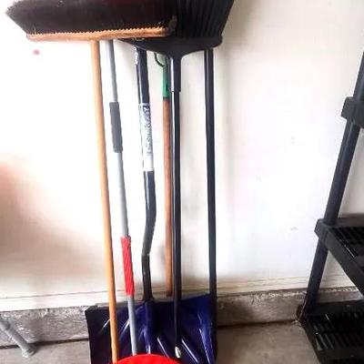 "Pittsburgh" Mechanic Stool and Variety Of Brooms