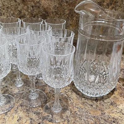 “Mikasa” Crystal Pitcher and Wine Glasses 