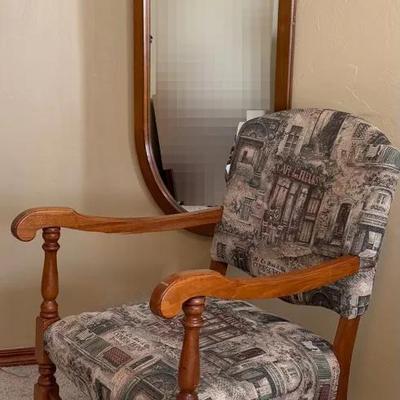 French Chair and Wall Mirror Ensemble 