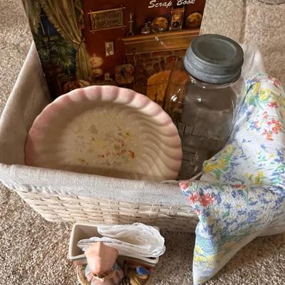 Vintage "Atlas" Mason Jar, Shell Bowl, and Figurine