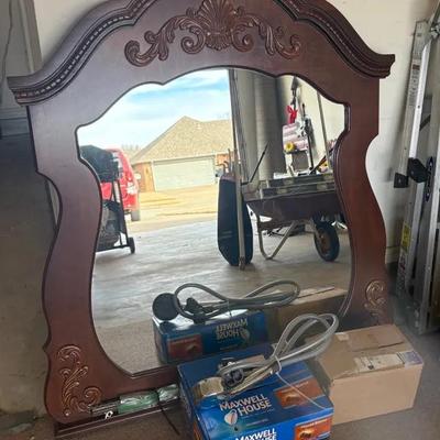 Ornate Mirror, "Panasonic" Phones and Chrome Shower Head Set