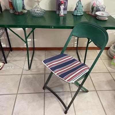 Vintage Green Metal Folding Table and Chair