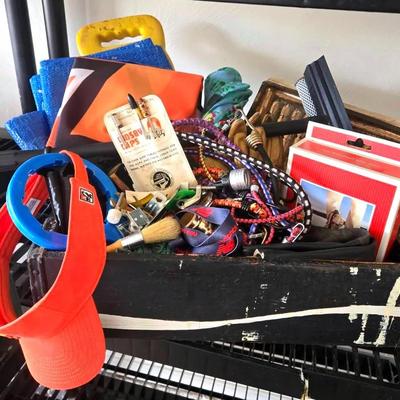 Assortment Of Tools Bungee Chords, Tarp, Gloves and More