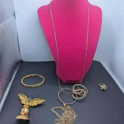 Designer "V" Necklace,, Eagle Brooch With Cracked Bell By Pamela Wright Etc.