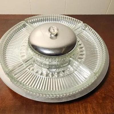 Kromex Chrome And Glass Lazy Susan Serving Tray. 