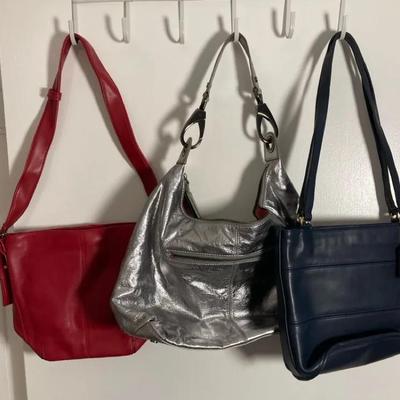 Coach Navy Blue Purse, Genuine Leather Red And Silver Purses