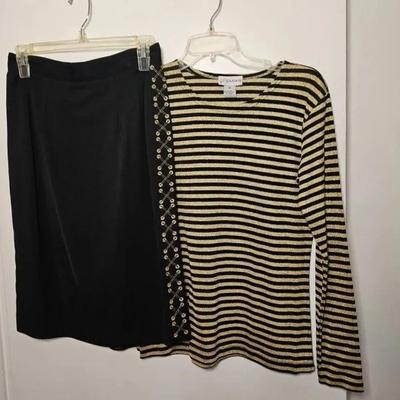 Two piece Set with Gold and Black Stripes