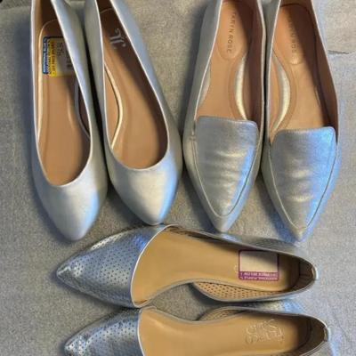 3 Pairs of Sliver Tone Shoes