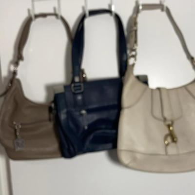 Coach Shoulder Bag, Blue And Mushroom Color Leather Purses 