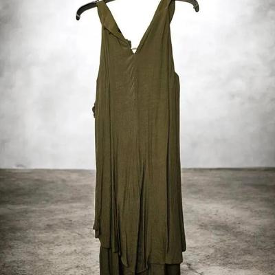 Olive Green Layered Asymmetrical Sleeveless Dress