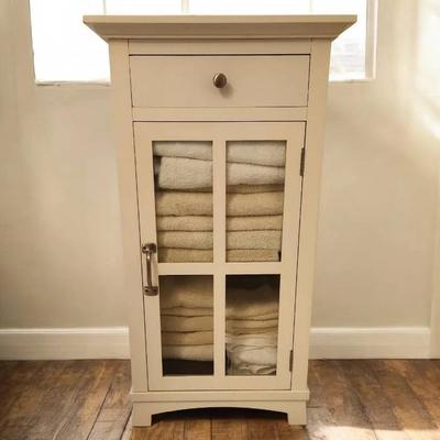 White Floor Storage Cabinet with Towels