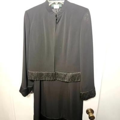Vintage Black Two-Piece Fringe Trim Dress and Bolero Jacket Set