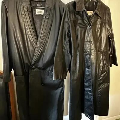 Two Black Long Leather Coats
