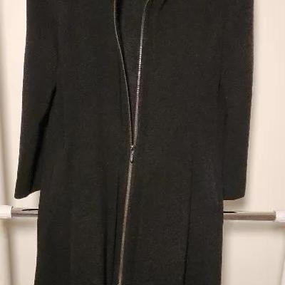 Wool Blend Black Zipper Coat with Matching Scarf