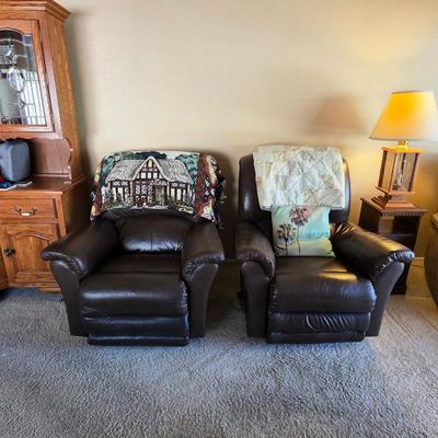Sale Photo Thumbnail #8: La-Z-Boy brown leather rocking recliner chairs