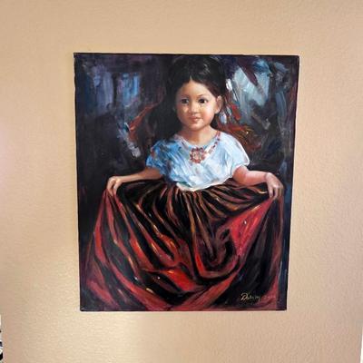 Sale Photo Thumbnail #59: Gorgeous Mexican oil painting portrait of young girl