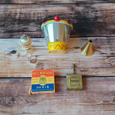 Sale Photo Thumbnail #125: Red Raven Magic Mirror for record player, vintage portable ash tray, vintage Faberge style egg trinket box