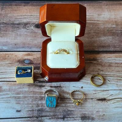 Sale Photo Thumbnail #20: 14k gold and diamond ring from Jeweler's Touch, vintage Native American Navajo turquoise and sterling silver ring