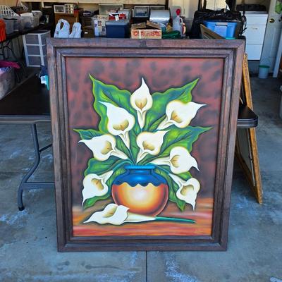 Sale Photo Thumbnail #89: Gorgeous Mexican oil painting in detailed wood frame