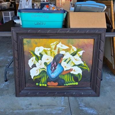 Sale Photo Thumbnail #90: Gorgeous Mexican oil painting in detailed wood frame