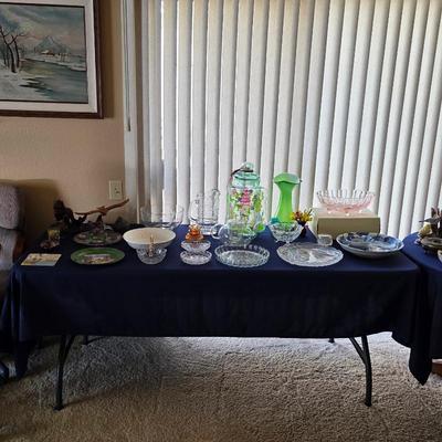 Sale Photo Thumbnail #2: Vintage ironwood sculptures, vintage glass, Indiana Glass bowl with box