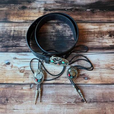Sale Photo Thumbnail #119: Southwest bolo ties and belt with buckle