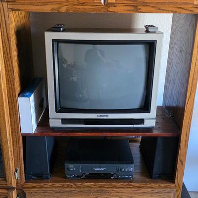 Vintage Hitachi TV, JVC VHS tape player