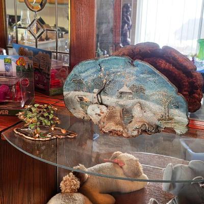 Sale Photo Thumbnail #66: Gorgeous antique oil painting on burl wood log