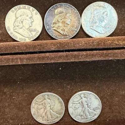 DMJ338 - Silver Half Dolllars - Franklin & Walking Liberty