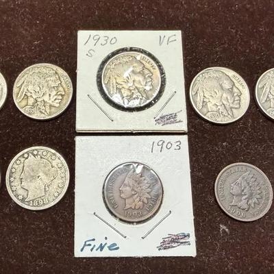 DMJ340 - Nickels & Cents - Buffalo, Liberty V, Indian Head