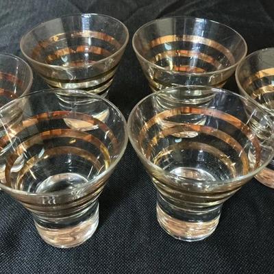 Set of 6 Vintage Gold-Banded Cocktail Glasses