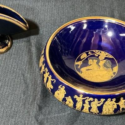 25kt Gold Greek Decorative Bowl And Napkin Holder