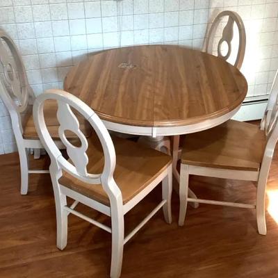 Two-Tone Drop-Leaf Kitchen Table with 4 Matching Chairs