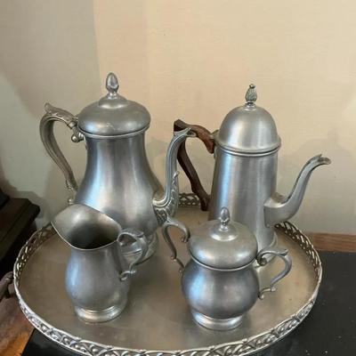 Vintage Pewter Tea & Coffee Service with Serving Tray 