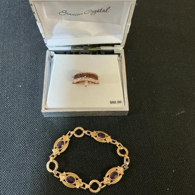 Crystal Ring And Gold-Tone Bracelet 