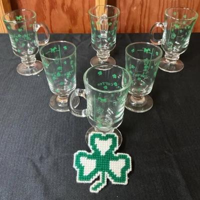Set of 6 Irish Coffee Glasses with Shamrock Design & Coaster