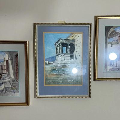3 Framed Watercolor Paintings 