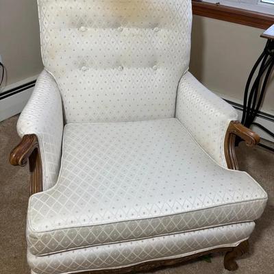 Traditional Wingback Upholstered Accent Chair with Carved Wood Frame