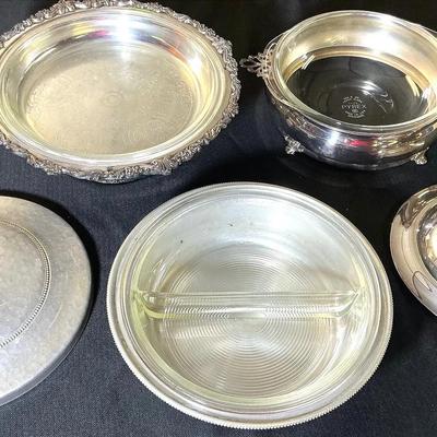Pyrex Glass Casseroles with Silverplate Holders & Lids – Warming/Serving Dishes