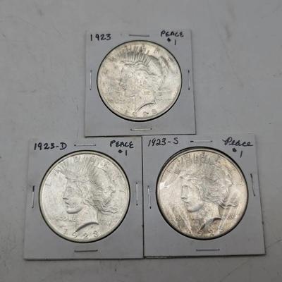 1923 P, D, & S Peace Dollars