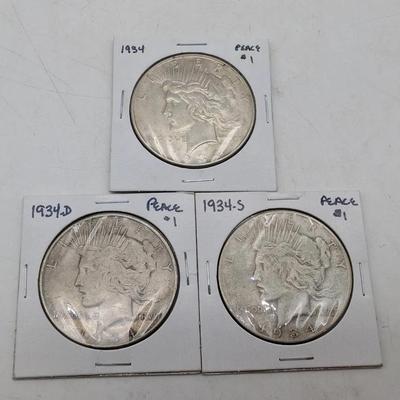 1934 P, D, & S Peace Dollars