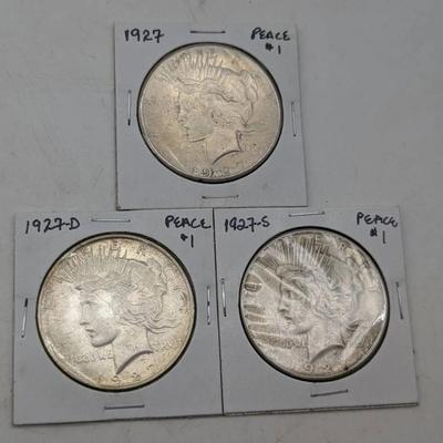 1927 P, D, & S Peace Dollars