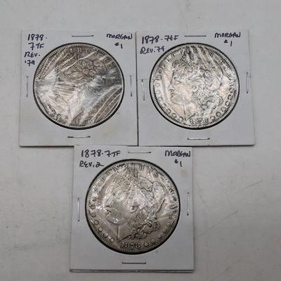 Three 1878 7TF Rev. Of '79 Morgan Dollars