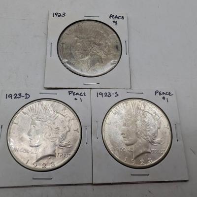 1923 P, D, & S Peace Dollars