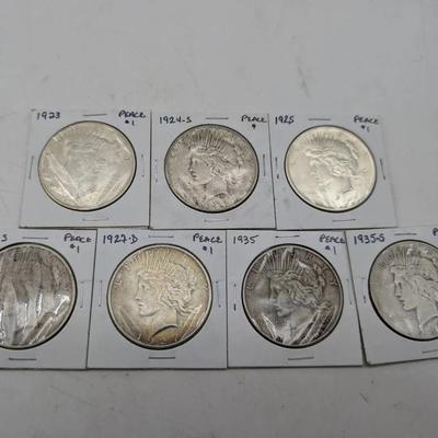 7 Different Date / Mint Mark Peace Dollars