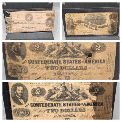 Four Damaged Confederate Currency Notes